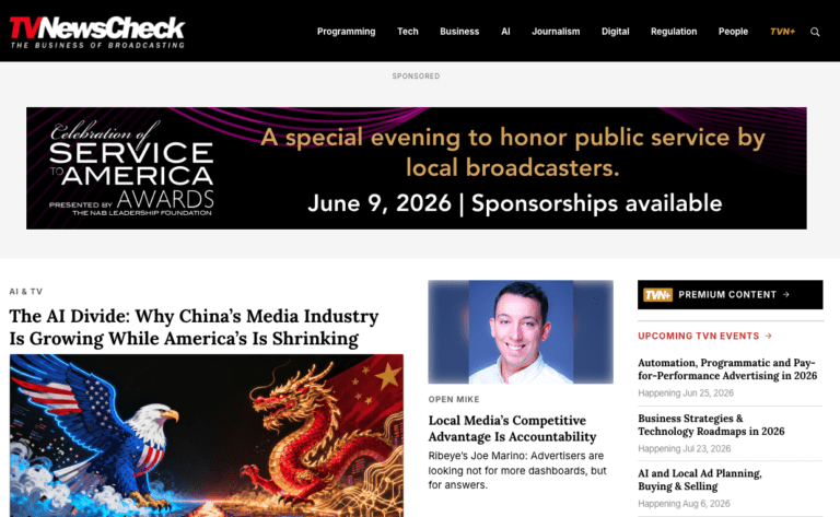 Colorful illustration featuring a dragon and a phoenix, symbolizing the contrasting growth of China’s media industry versus America’s decline.